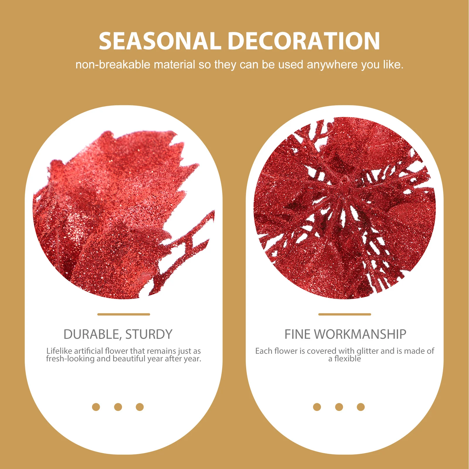 

6Pcs Glitter Artificial Poinsettia Flowers Red Faux Christmas Tree Decor Garland Centerpiece Holiday Floral Decorations