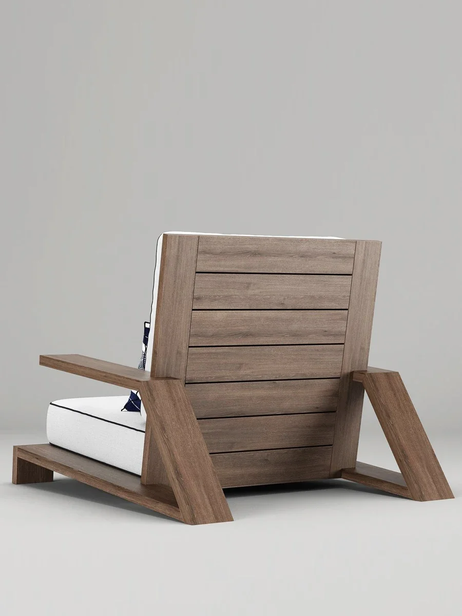 أريكة خشبية صلبة خارجية إسكندنافية بسيطة كرسي من الخيزران نموذج غرفة