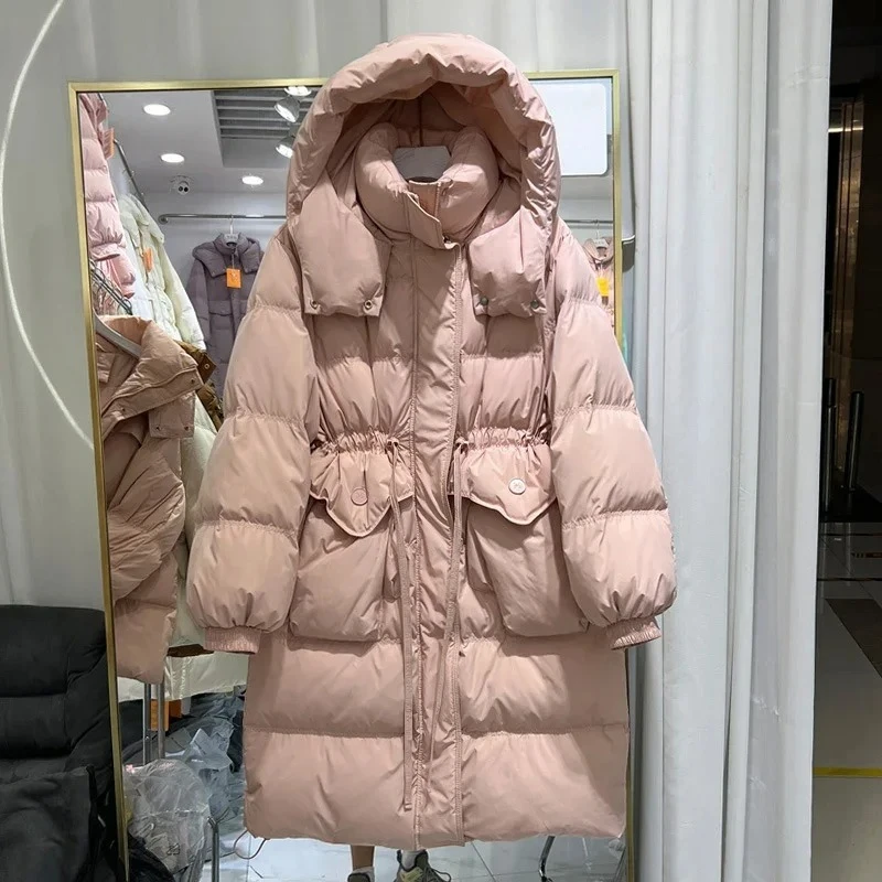 เสื้อแจ็คเก็ตดาวน์ผู้หญิง 8 สีใหม่ ปี 2026 มีฮู้ด สำหรับฤดูใบไม้ร่วงและฤดูหนาว อุ่นสบาย สไตล์ลำลอง หนา ยาว  เสื้อโค้ทขนเป็ดขาว