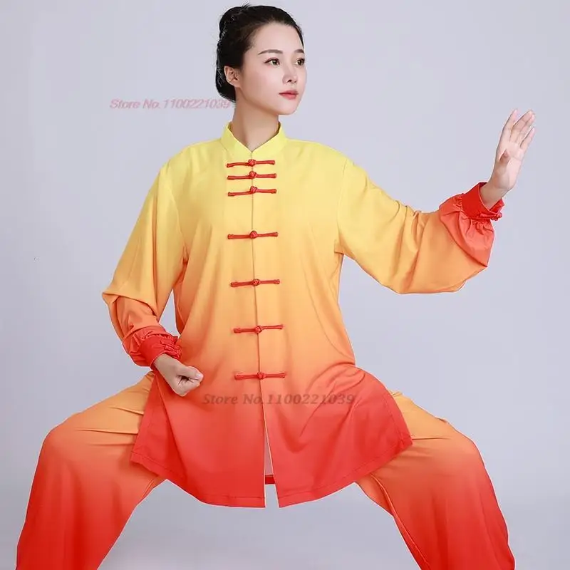 2024 tai chi uniform traditional chinese wushu kungfu suit gradient color martial arts wing chun suit taijiquan morning exercise