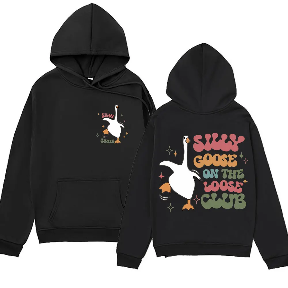 

Funny Cute Silly Goose on The Loose Double-sided printing Hoodies men's Cartoon Harajuku Sweatshirts Fashion Vintage pullover