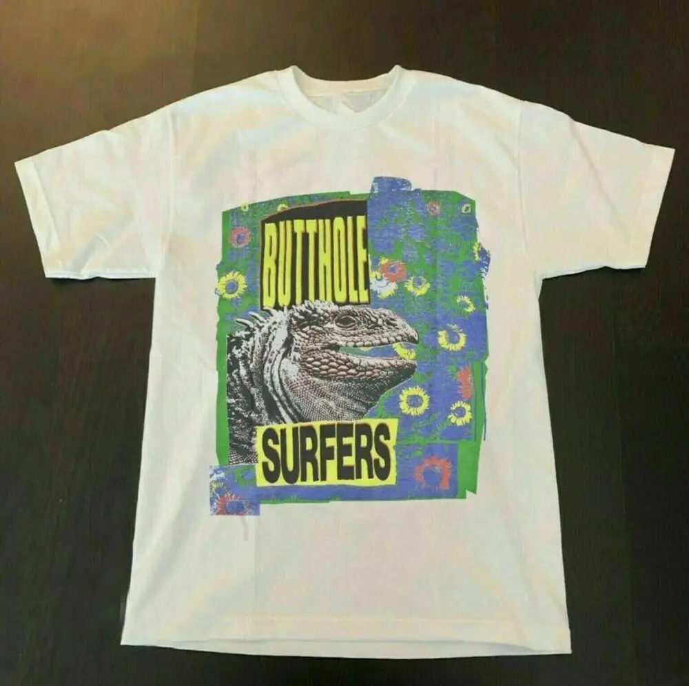 Vintage Butthole Surfers Iguana Lollapalooza Rock White Men T-shirt S-5XL