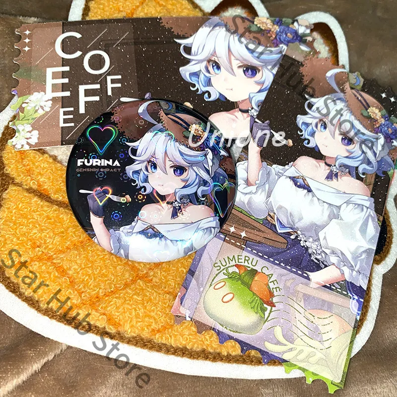 Genshin Impact Furina Focalors Coloured Paper Double Flash Badge Standing Sign Brooch Cosplay Colleagues Adorable Gifts Anime