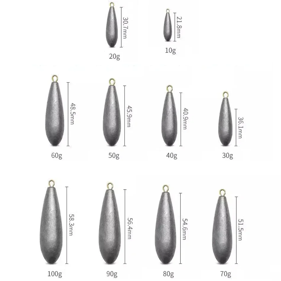 1pc Fishing Weight Sinkers 10g/15g/20g/30g/40g/50g/60g/70g Water Droplets Lead Weights Fishing Oval Split Shot Lead Sinkers