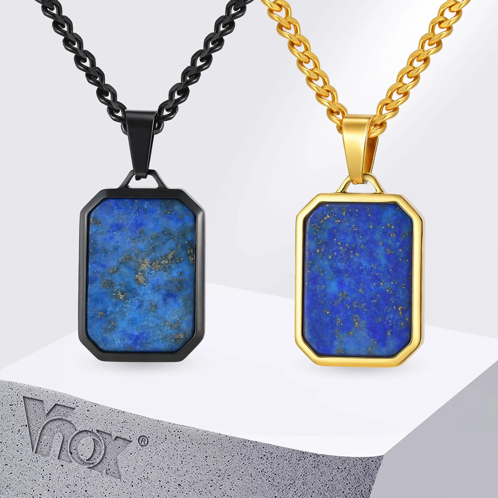 

Vnox Rectangular Blue Stone Pendant Necklace for Men, Stainless Steel Casual Jewelry Accessory Father's Day Anniversary Gift NEW