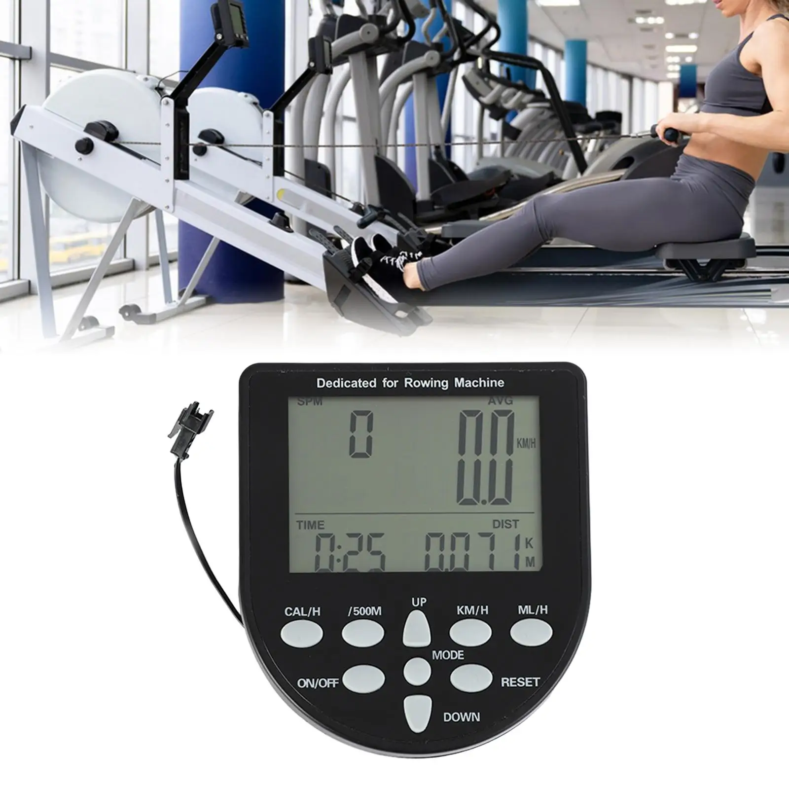 Rowing Machine Counter Lightweight Multifunctional Universal Monitor for RPM Mileage Distance Display Heart Rate Stationary Bike