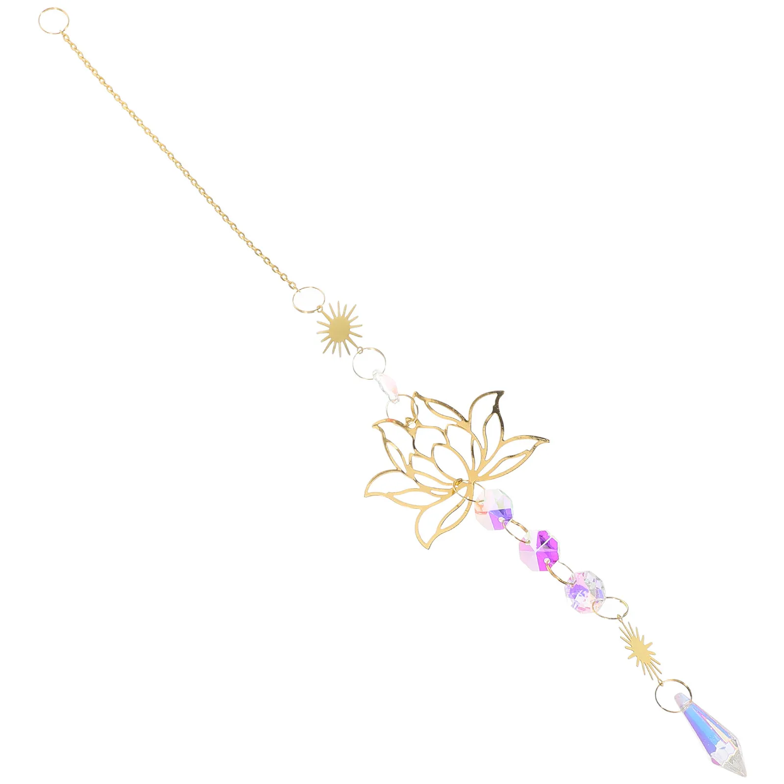Golden Lotus Crystal Flower Sun Catcher Stunning Hanging Decor Indoor Window Outdoor Garden Car Rearview Mirror Ornament