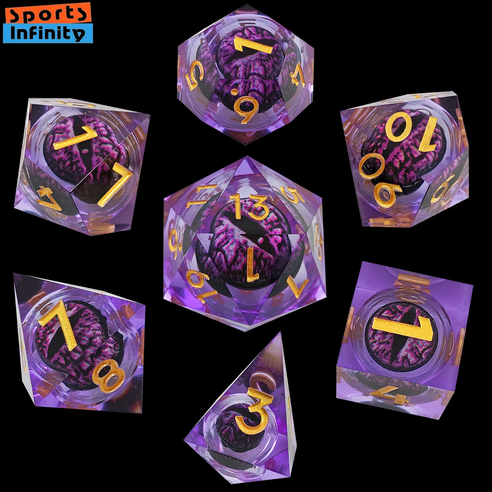 7PCS of Resin Longan Dice Mobile Liquid Core dnd Dice Set for DND TRPG COC Running Group Board Game Polyhedral Number Dice Kit