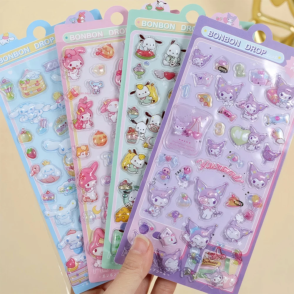 

Cute Sanrio Kuromi Melody Cinnamoroll 3D Bubble Stickers Cartoon Decals Toys Waterproof DIY Phone Laptop Kawaii Kids Sticker