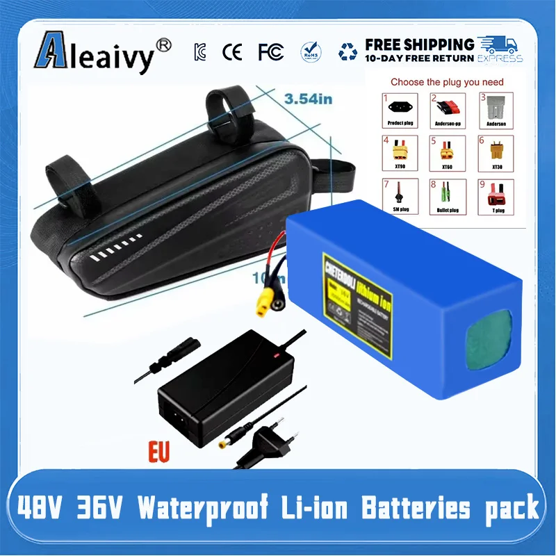 

36V 48V 14Ah 18650 Rechargeable Lithium Battery Pack 10S3P 13S3P 500W Power Bicycle Scooter Electric Vehicle with Waterproof Bag