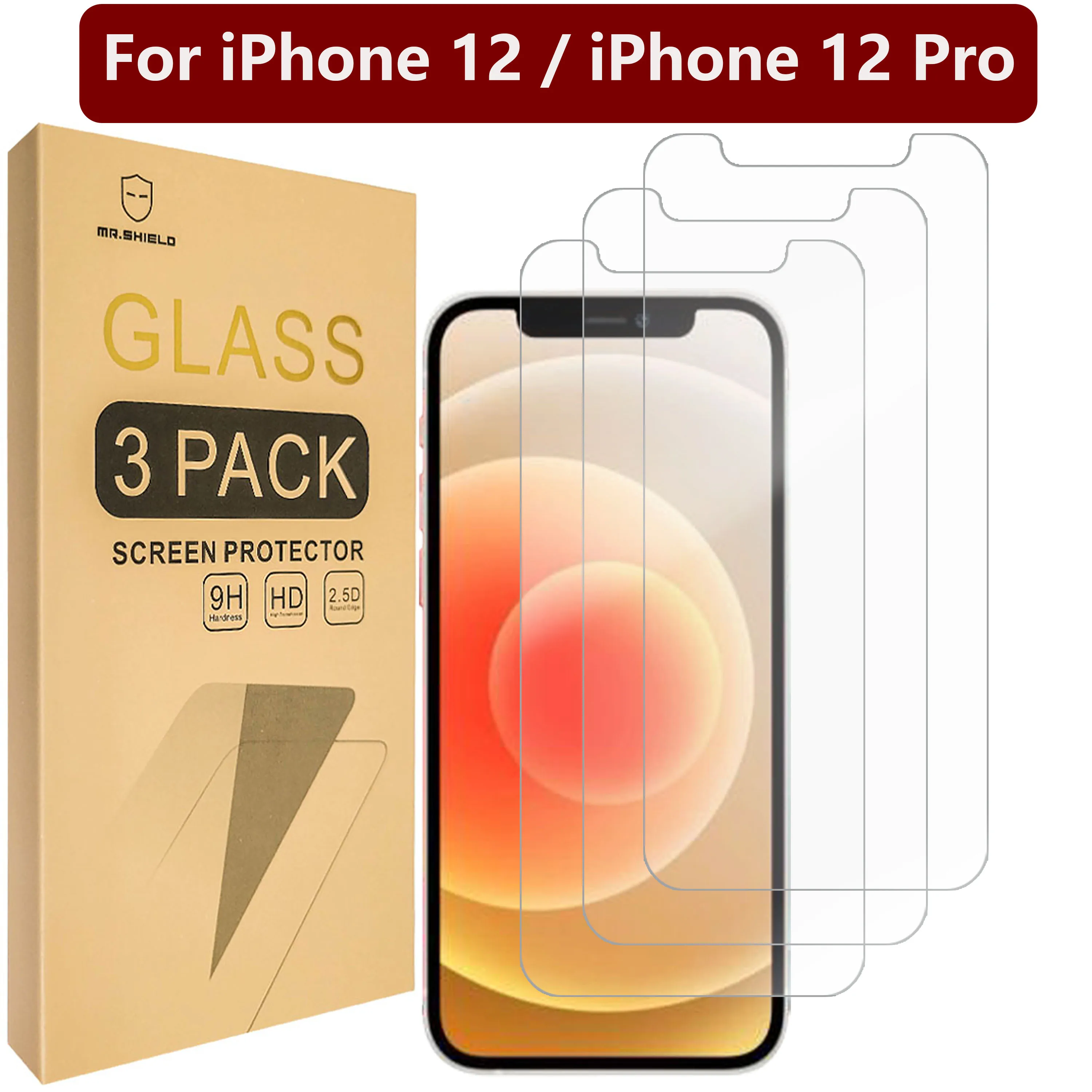 Mr.Shield Screen Protector Compatible with iPhone 12 / iPhone 12 Pro [3 PACK] 6.1inch Tempered Glass Screen Protector