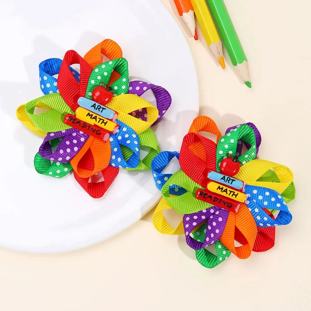 2Pcs Rainbow Flower Hair Clip Halloween Ghost Party Hairpin Cut Bee Back To School Barrettes Princess Floral Kids Headwear