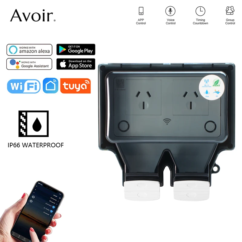 

Avoir Tuya Wifi Waterproof Electrical Socket With Timer IP66 Outdoor Wall Smart Power Outlets Australia Double Usb Adaptor Plugs