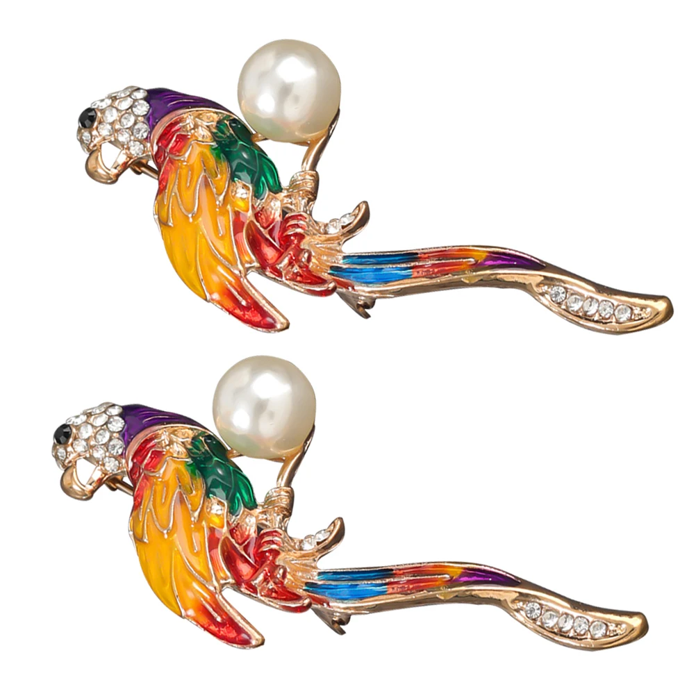

2pcs Alloy Parrot Brooch Pin Colorful Decorative Badge for Women Safety Pin Collar Jewelry Prom Accessories Party Gift