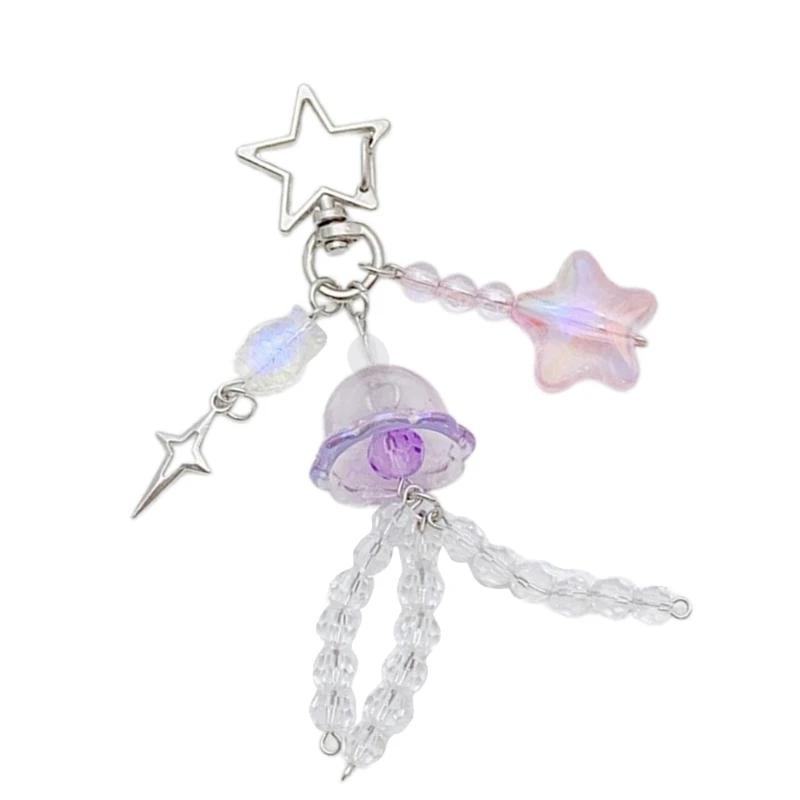 652F Ocean Style Acrylic Jellyfish Starfish Fish Beads Keychain Charm Alloy Keyring Bag Pendant For Fashionable Women