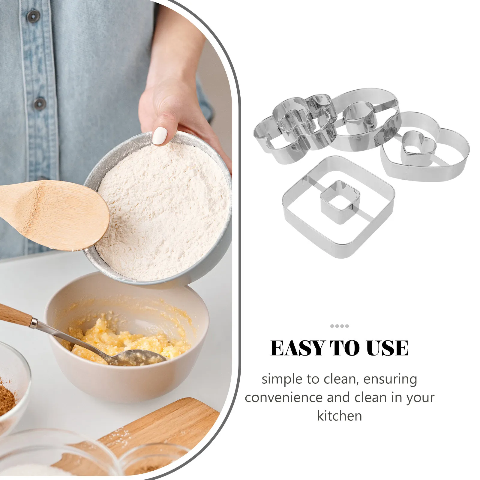 4Pcs Donut Cookie Cutters Set Stainless Steel Biscuit Cutters Heart Square Flower Round Shapes Baking Tool Fondant Cake Bread