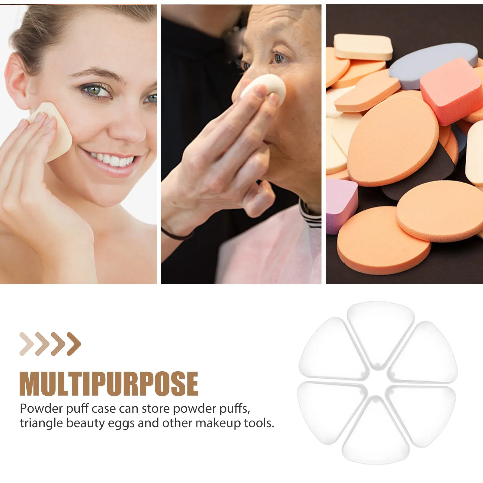 6Pcs Triangle Powder Puff Case Space Saving Makeup Sponge Holder Travel Case for Triangle Beauty Eggs Powder Puff Organizer view 2