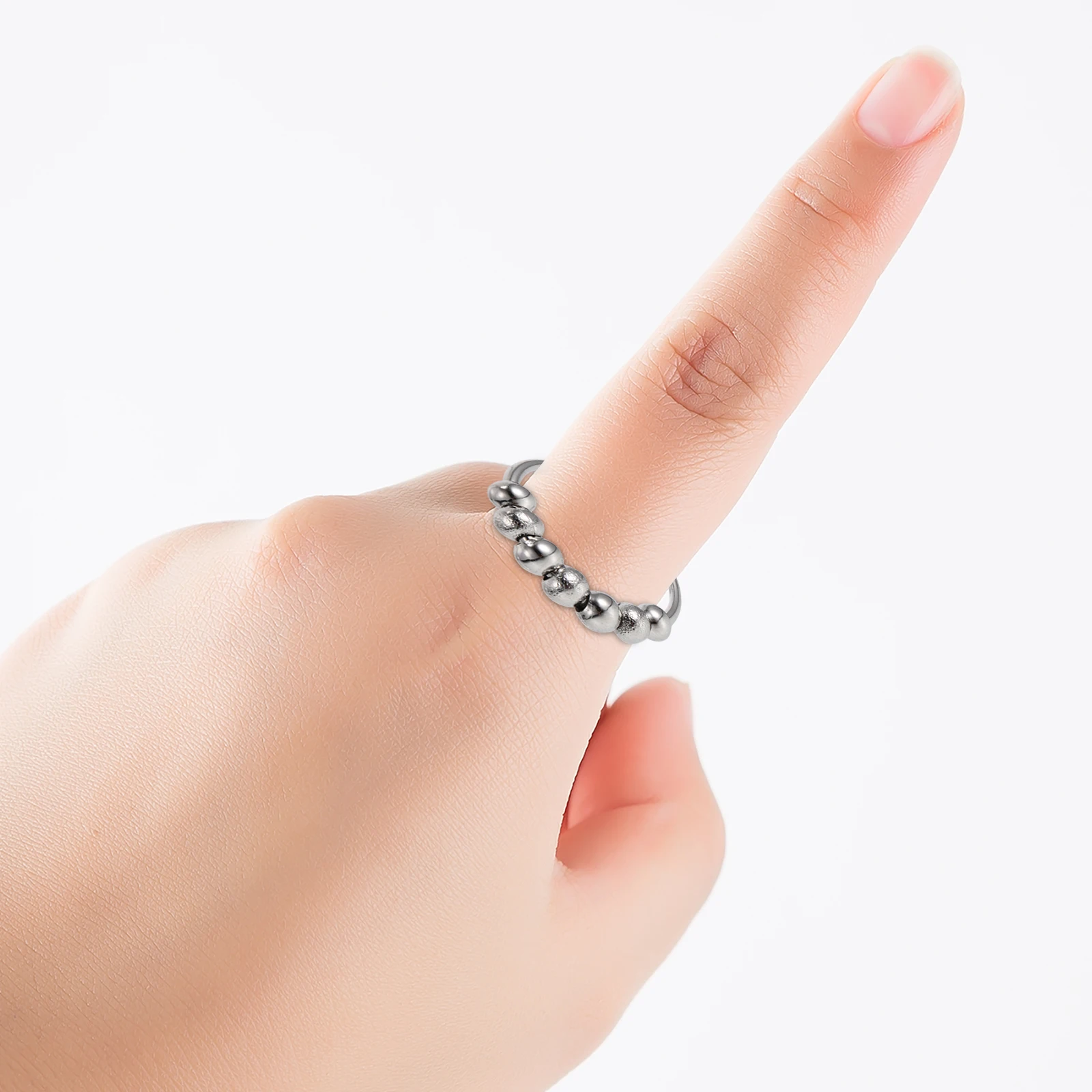 2pcs Pressure Rings For Women Men Adjustable Open Design Stress Relief Fidget Rotating Beads Rings Finger Jewelry Daily Wear