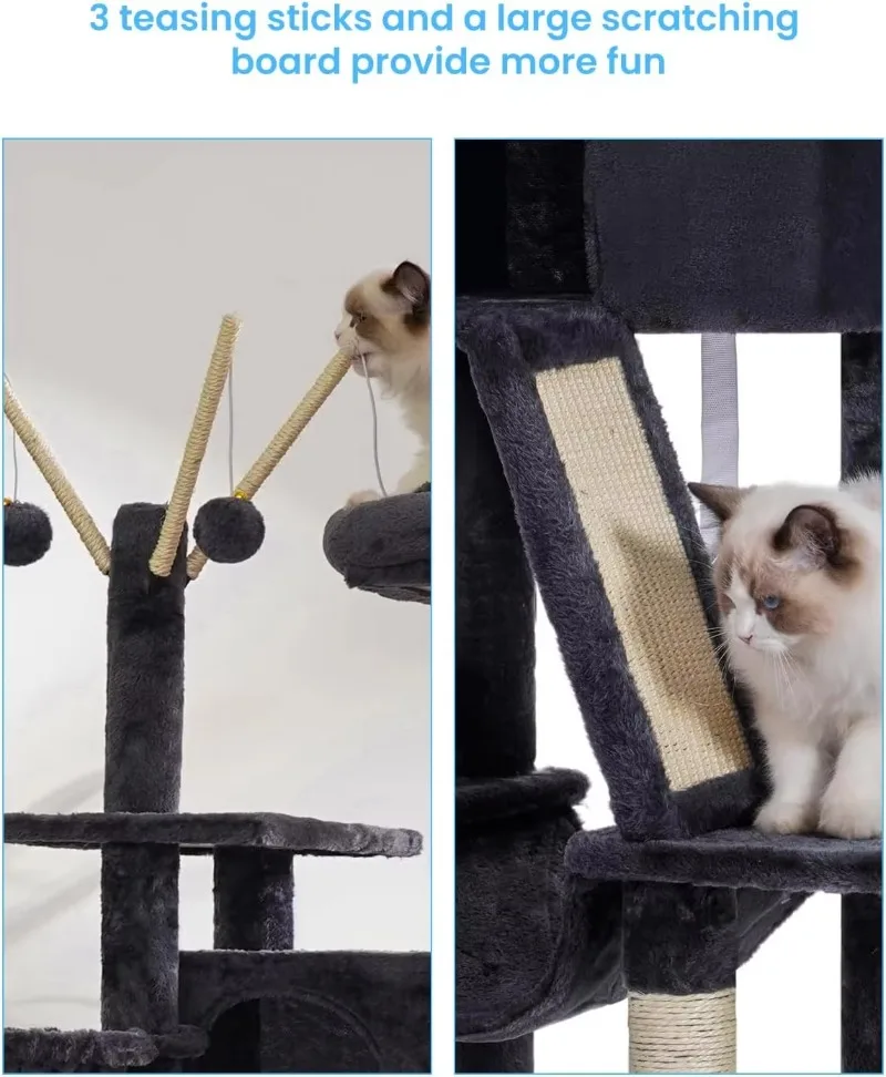 Cat Tree 53 Inch Cat Tower Indoor Cat House Padded Platform Bed Ball Large Comfort Apartment Hammock Hemp Scratch Post 4