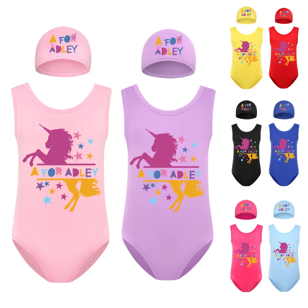 New Girls Cartoon Swimsuit 2-14 Yaers A for Adley One-piece Swimwear Girl Summer Casual Beachwear Children Swimming Costume Suit