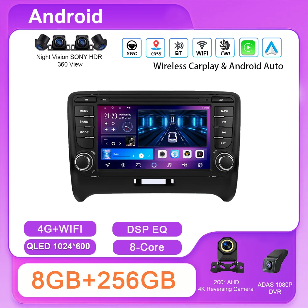 

Car Android 14 For Audi TT MK2 8J 2006 -2014 Car Multimedia Video Player Bluetooth Car DVD Wireless Carplay GPS Navigation WIFI