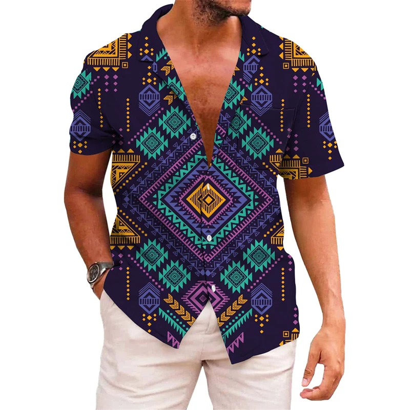 African Dashiki Shirts Tribal Print Shirt Button Down Short Sleeve Clothes Casual Men Clothing Streetwear Baggy Unisex Shirts