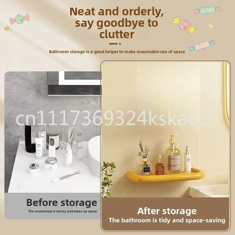 Candy color wall rack, bathroom stainless steel paint, bathroom perforated storage rack, bathroom