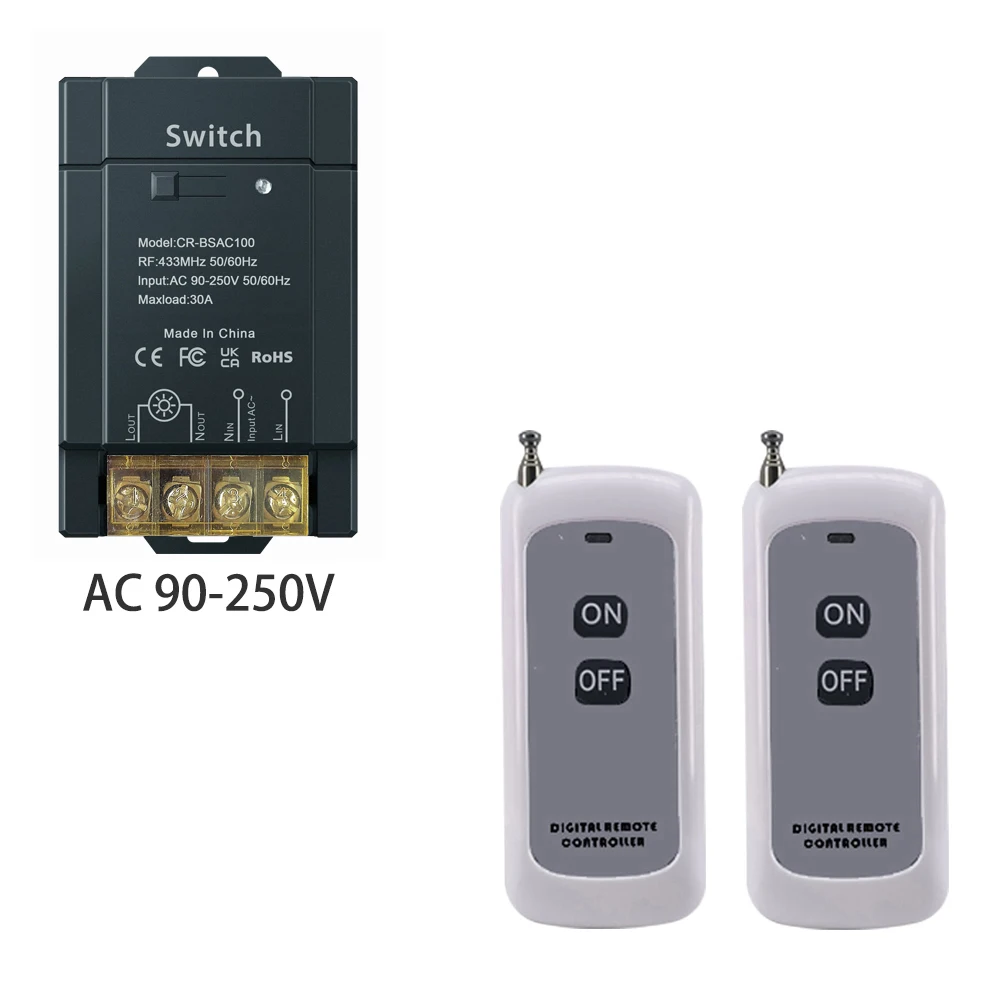 RF433 Remote Control Switch Wireless Switch DIY Device Wide Voltage AC 90-250 V High-power 30A Lighting Processing and Pumping