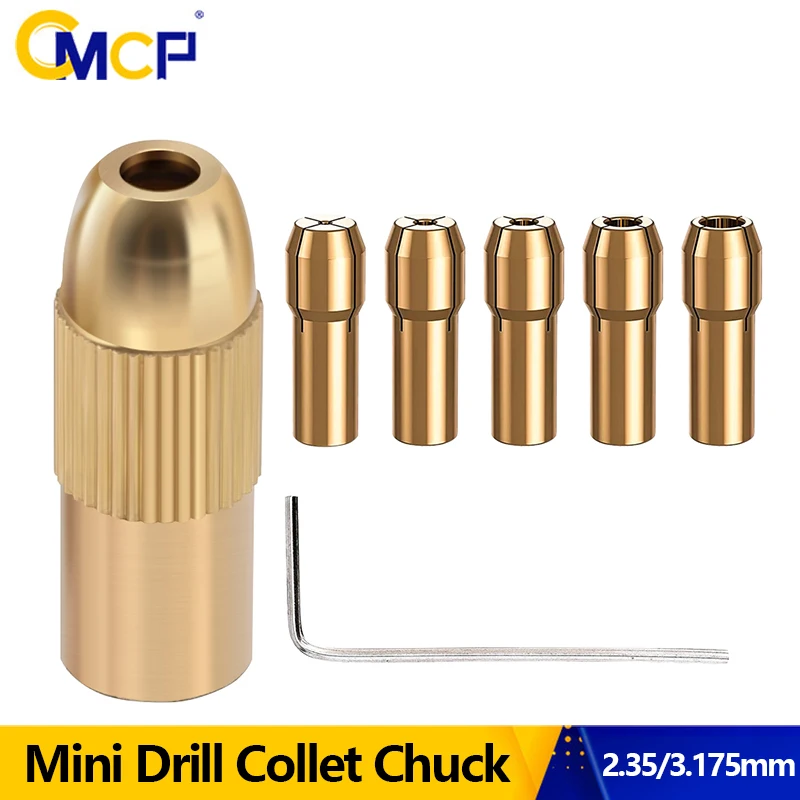 

CMCP 7pc Mini Drill Chuck Collet Set For Electric Motor Shaft Fit Micro Twist Drill Brass Cartridge Rotary Tool Bit Clamping Nut