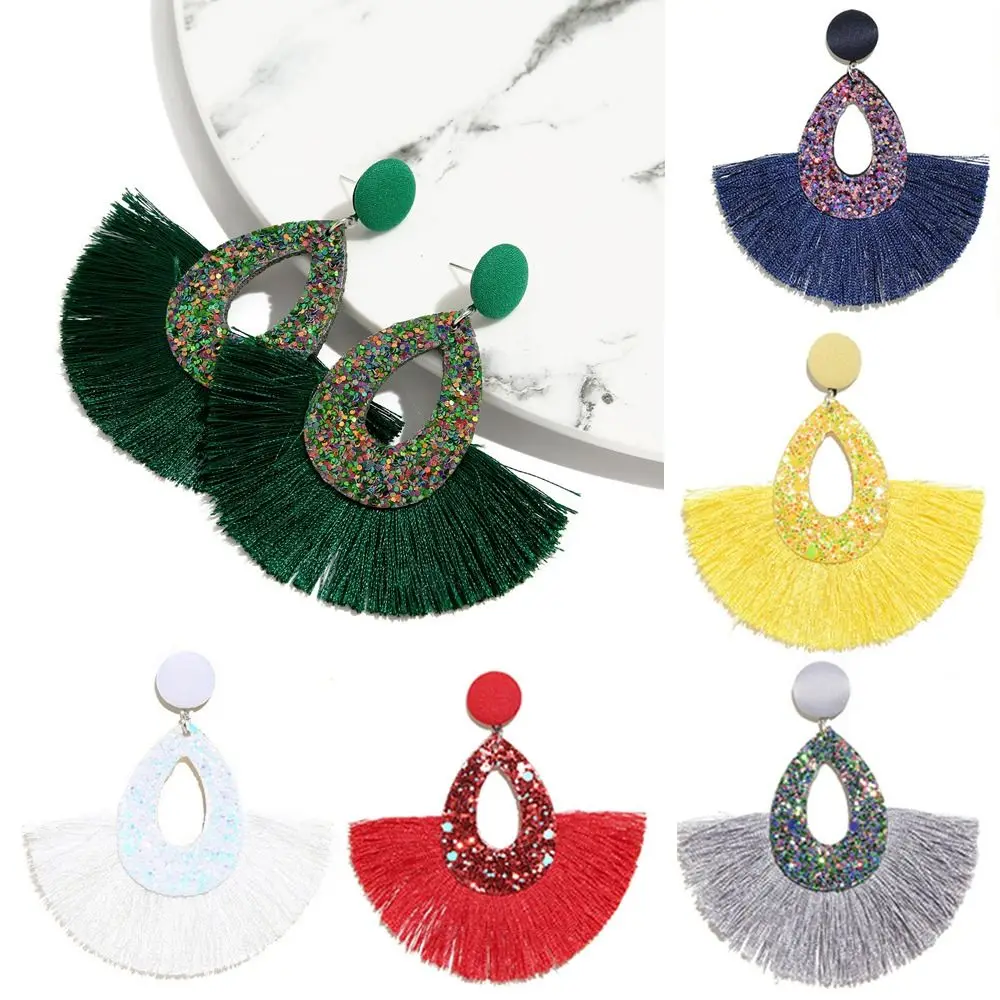 أقراط بشرابة ترتر دمعة ، سحر كبير ملون ، أقراط بشراشيب جذابة ، استرخى لامع بترتر بوهيمي ، زفاف زفاف للعرائس