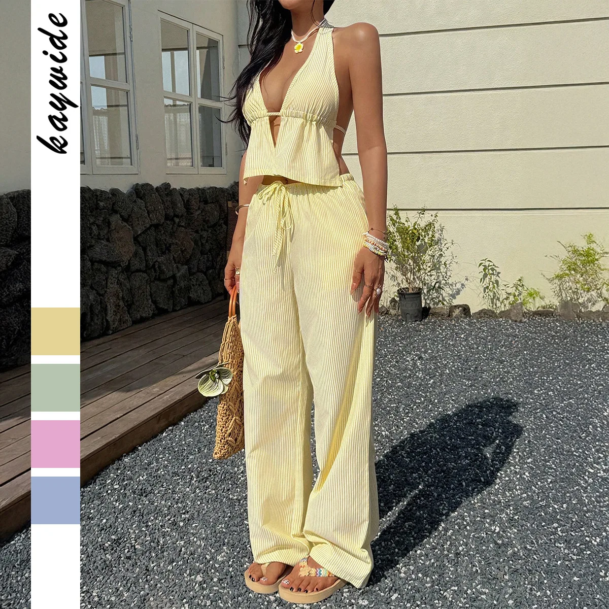 

Women's Sexy Tank Top Vacation Tank Top Casual Long Pants 2 Piece Set Women Summer Outfit 2026 Holiday Beach Wear