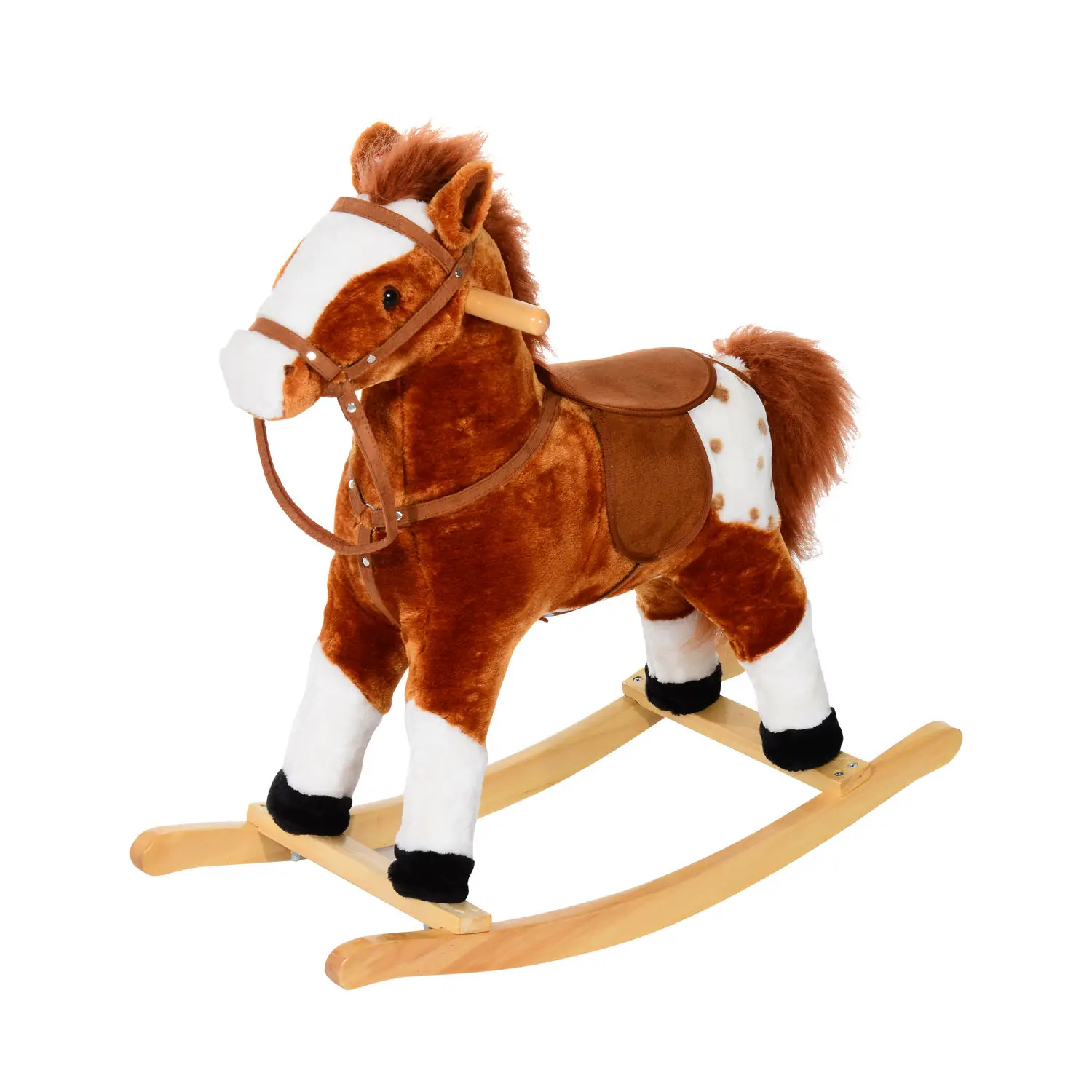 HOMCOM baby rocking horse Wood plush horse for 3-6 years old kids