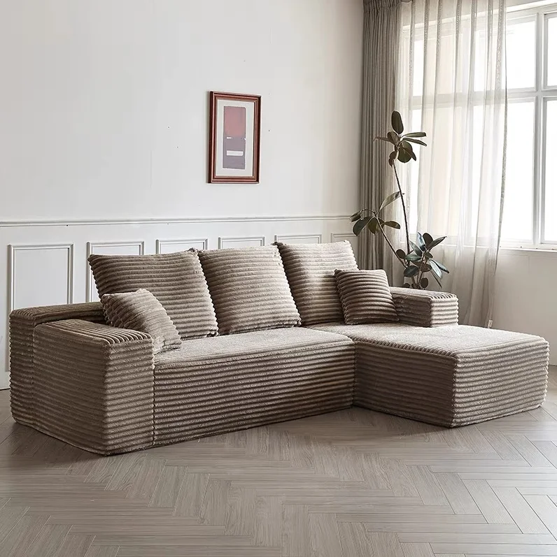 #Modern Soft Foam L-Shaped Compression Sofa High Quality Reclining Corduroy Modular Couch in a Box Vacuum Vacuum