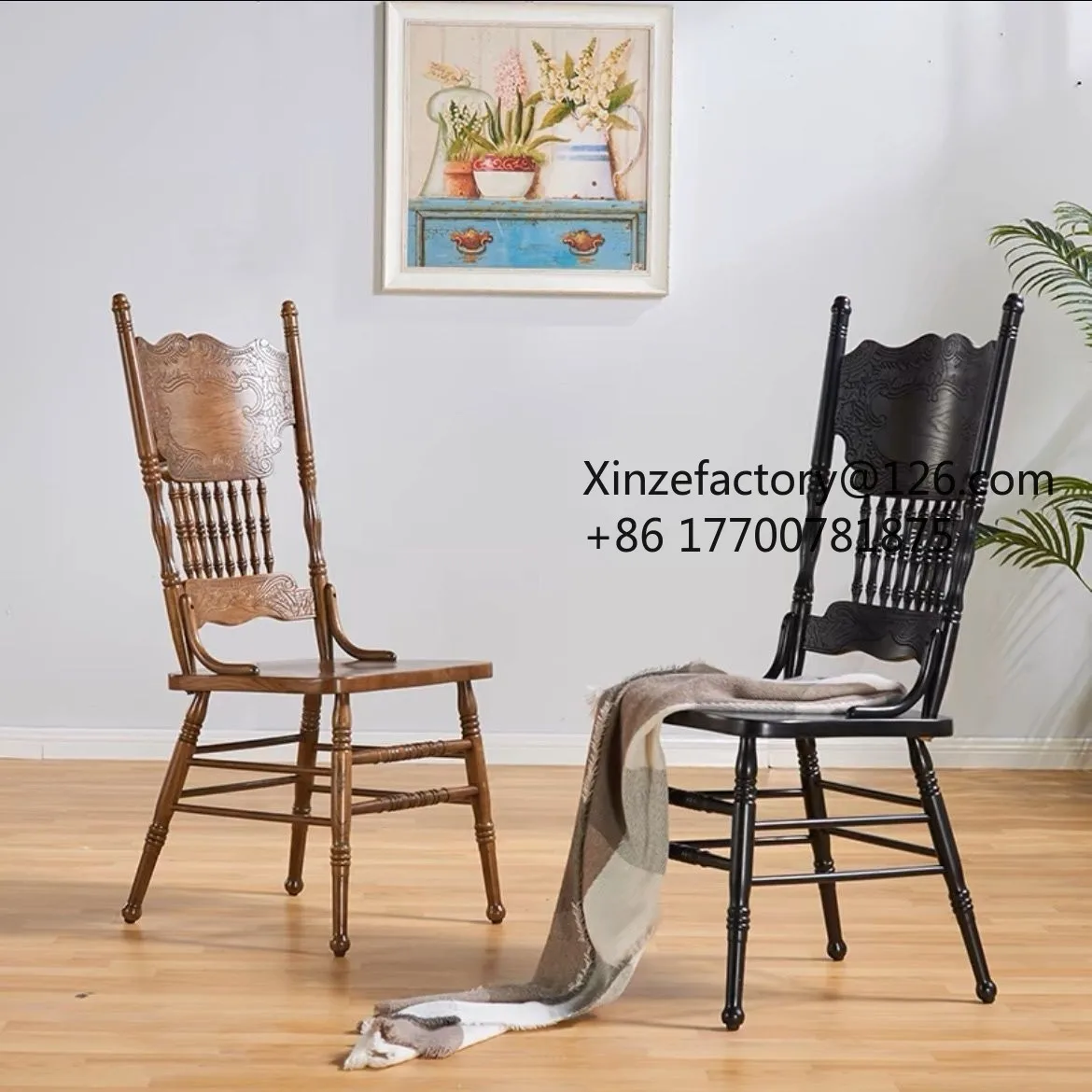 Factory Direct 2026 Top Rated Simple Solid Wood Dining Chair Retro Style Home Wedding Photo Home Leisure Living Room Carved