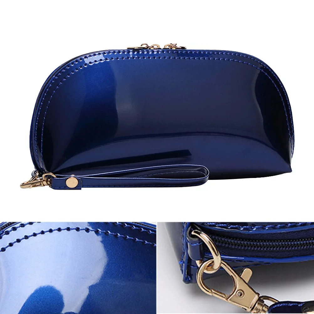 

Handheld Bag Pu Makeup Pouch Waterproof Travel Toiletry Organizer Case For Women Stationery Storage Blue