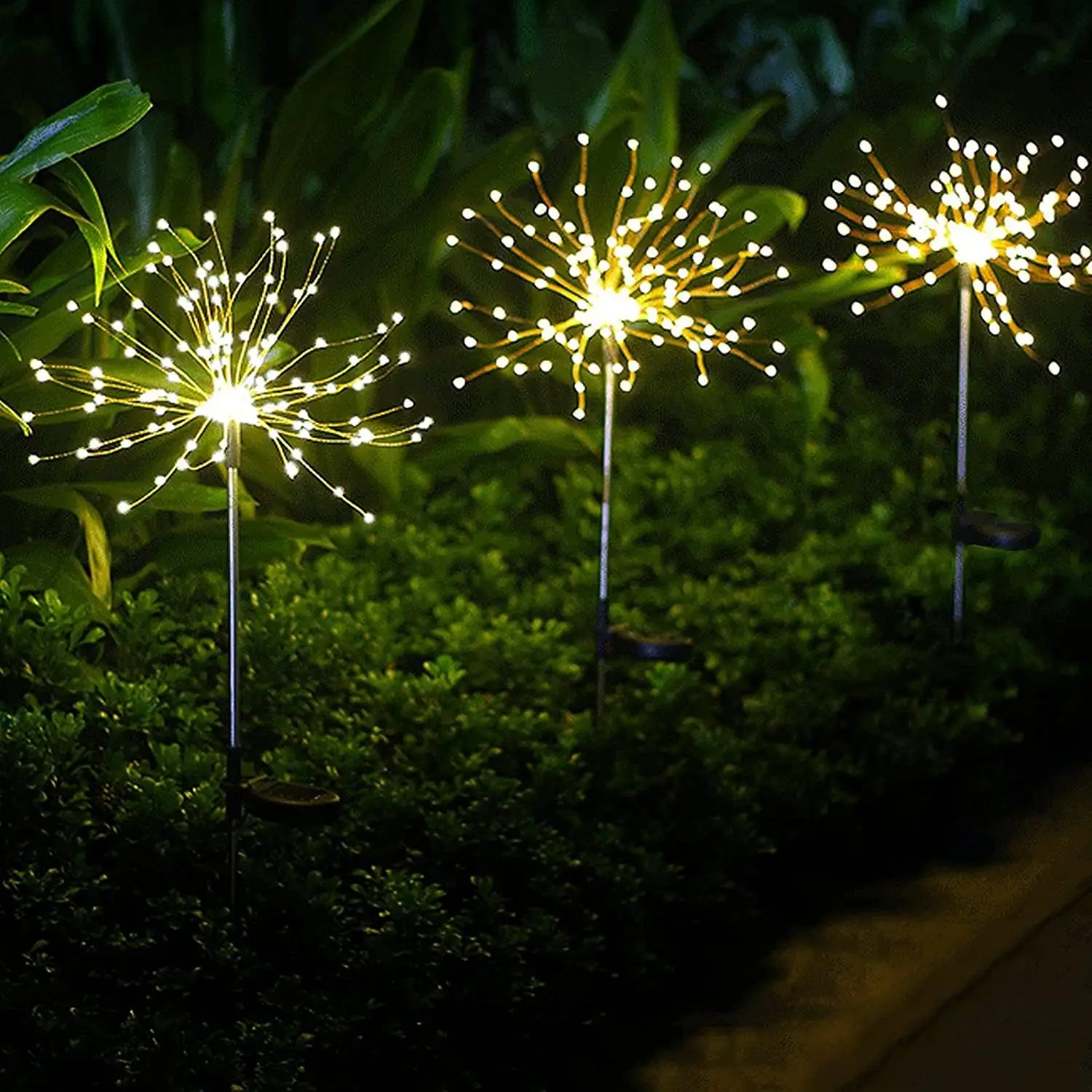 8 Modos de iluminação Solar Garden Lights,Firework Lights 2 Pack Waterproof Decorative Pathway Lights,200 Led Firefly Solar Lights
