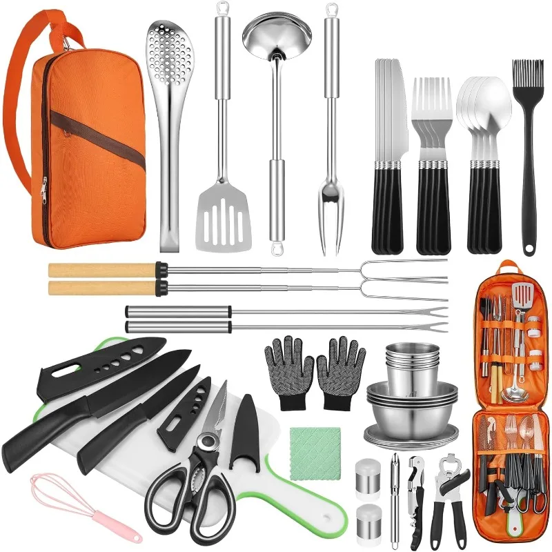 

Camping Cooking Set - Camping Utensil Set Car Camping Cooking Essentials Gear for Camp Kitchen Cooking and Grilling, Stainless S