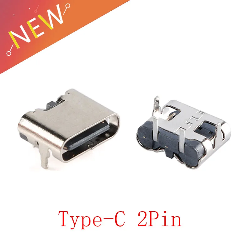 1-10Pcs Type-C 2Pin Horizontal 90 ° Plug-in Board Quick Charging Type-C Female USB Female Plug-in Connector