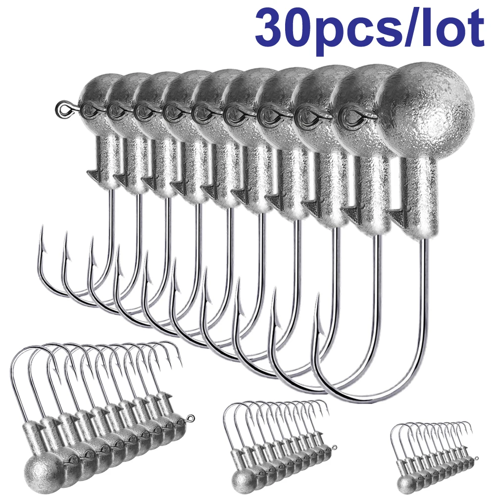 30 Stück/Set Angelhaken mit Jigkopf 1g-28g Scharfe Haken für Weichköder Crankbait Bass Hecht Forelle Zubehör – Detail 1