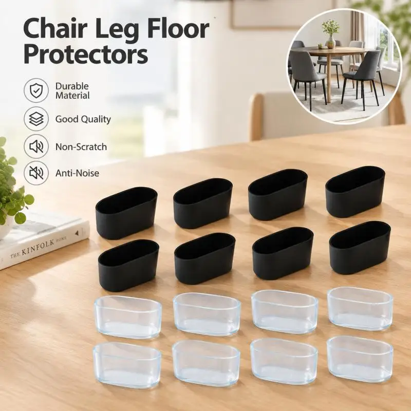 16/8/4Pcs Oval Rubber Chair Leg Caps Non-Slip Floor Protectors Furniture Feet Covers Table Leg Pads Scratch Proof