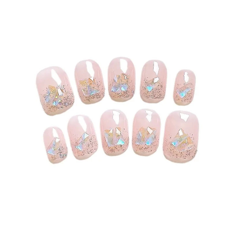 Uñas postizas cuadradas con degradado de 24 piezas, diseño de diamantes brillantes, adhesivos dulces acrílicos, herramientas