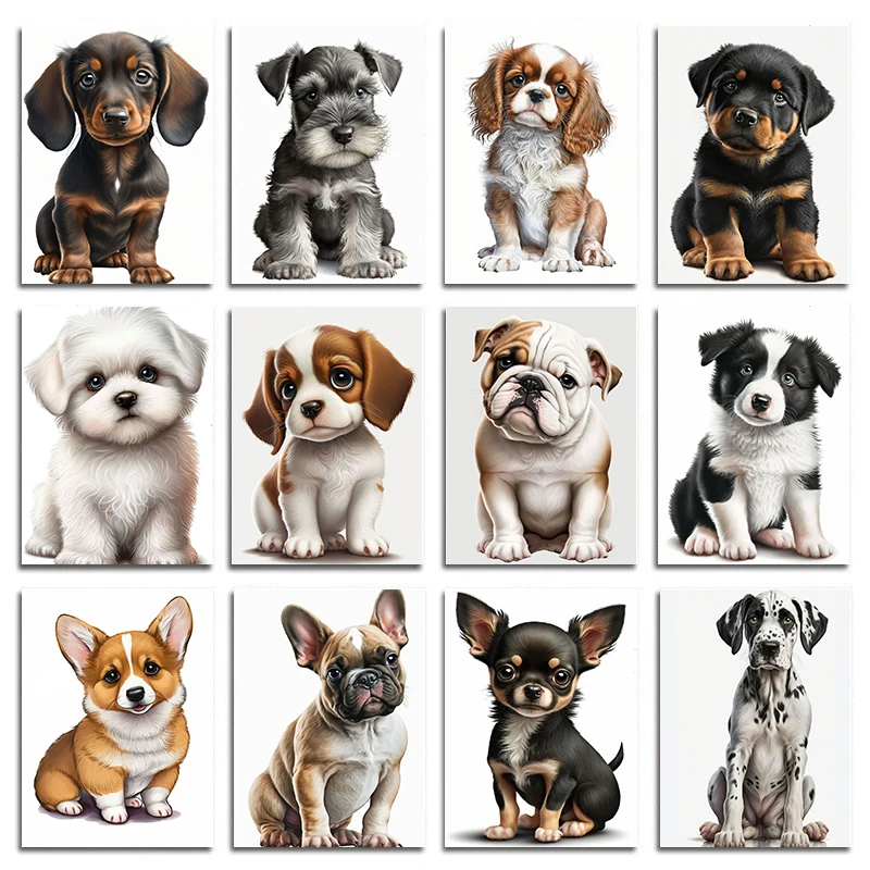 Cute Baby Pet Portrait Canvas Poster Bulldog Schnauzer Chihuahua Painting Animal Dog Art Print Wall Pictures Living Room Decor