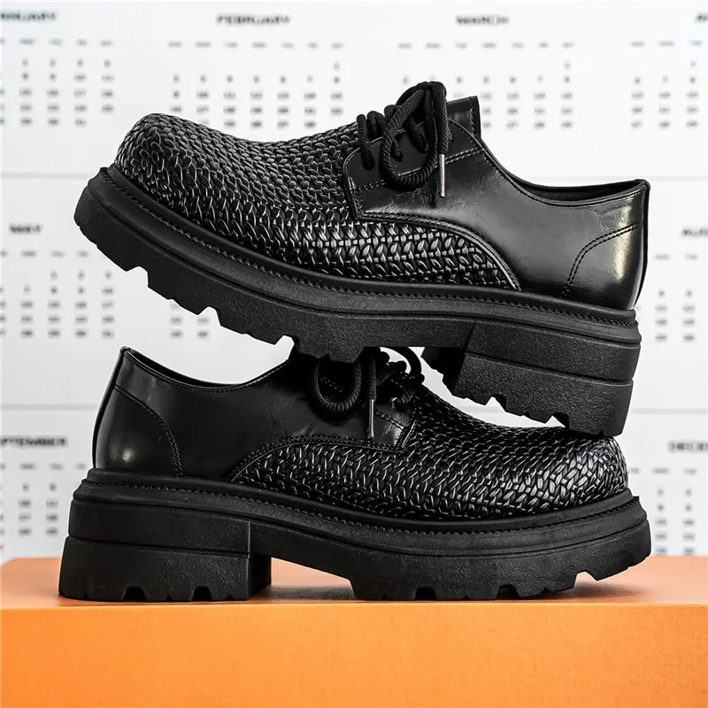 

Men's Derby Shoes Large Head Thick Bottom Handmade Slip-On Hollow Leather Shoes Breathable Casual Heightening Sneakers for Men