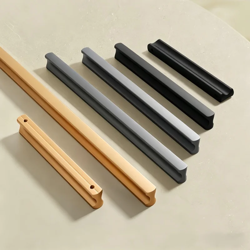 Simple Black Gray Gold Solid Aluminum Alloy Kitchen Cabinet Door Knobs and Handles Drawer Pulls Bar Handle Furniture Hardware