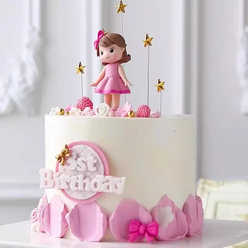 كعكة الأميرة توبر فتاة جميلة مع نجوم القوس لحفلة عيد ميلاد سعيد 1st كعكة الديكور لوازم حفلات استحمام الطفل #3