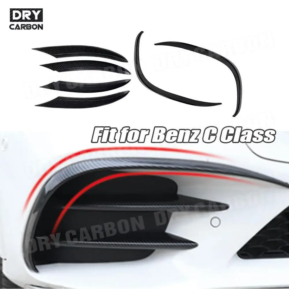 

Gloss Black Front Bumper Trim Splitter Canards Air Vent Fin for Benz C Class W205 C205 Sport 2019 2020 2021 2022 Car Accessories