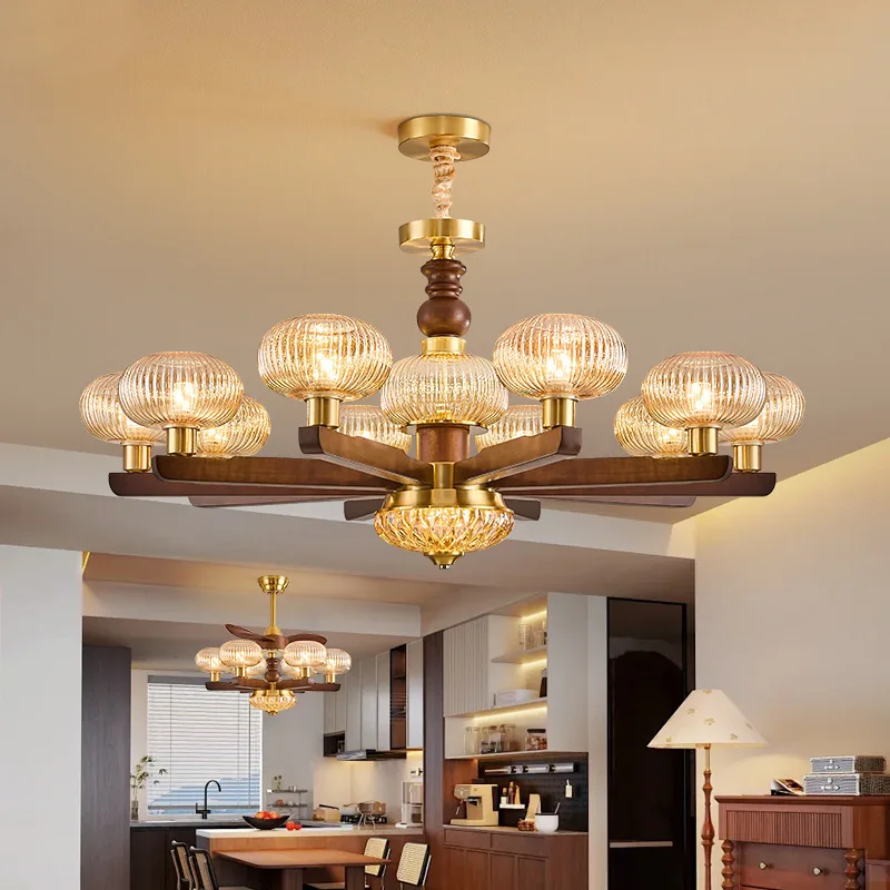 American retro living room chandelier atmospheric dining chandelier medium antique all copper solid wood bedroom light study din