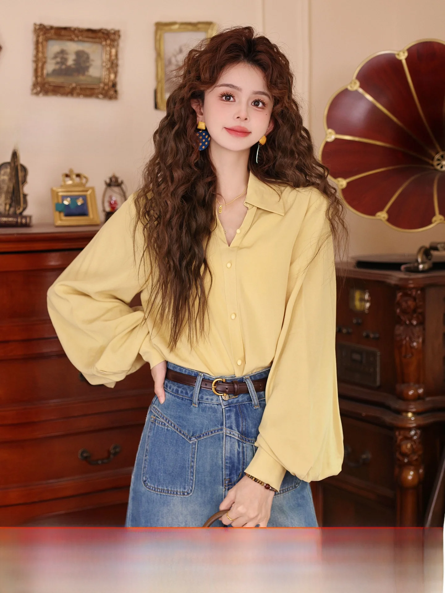 

Женская трикотажная кофта Chen Jiajie Swing Courard: свободный крой, длинный рукав, однотонная, универсальная, комфортная, дышащая