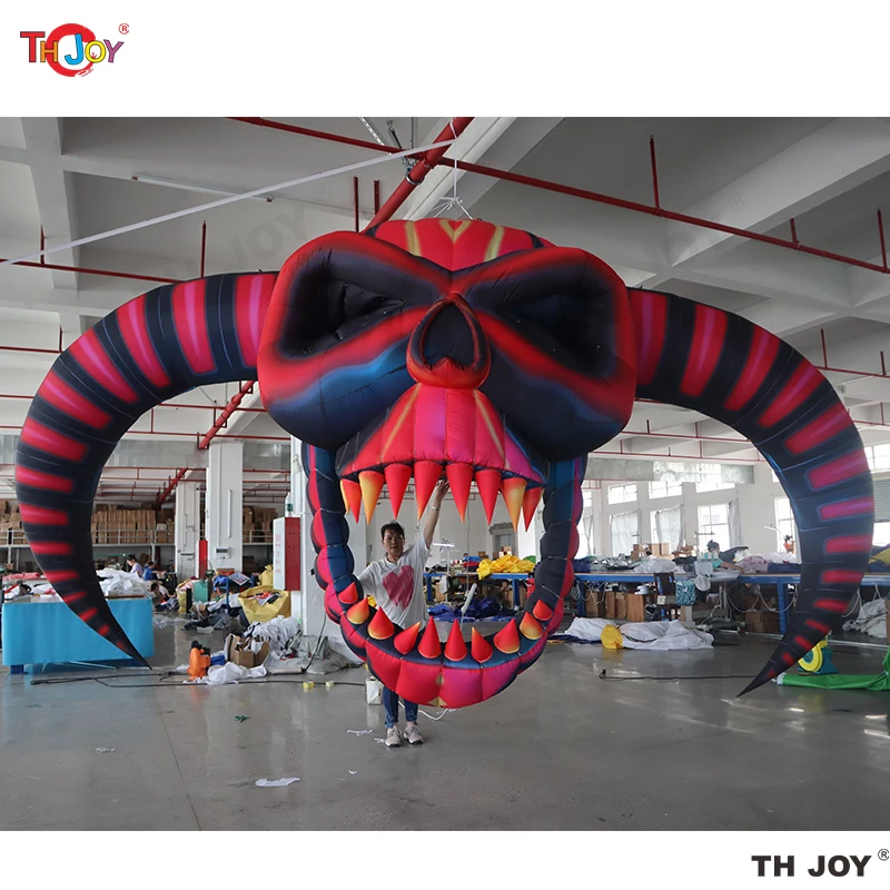 Giant Inflatable Ghost Skeleton Head with Horn Air Blow Monster Demon Halloween Nightclub Stage Decoration for Event Advertising