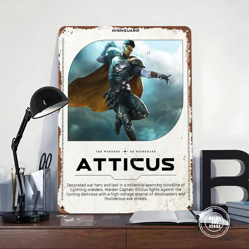 Warden Captain Atticus Highguard Poster Customized Vintage Metal Signs Wall Art Retro Tin Plaque for Gaming Decoration Room Home